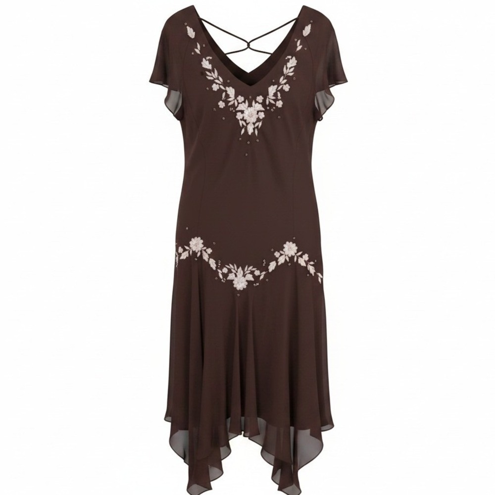 S.L Fashions Forest Fairy Elegant Floral Embroidered Beaded Dress NWT Size 18